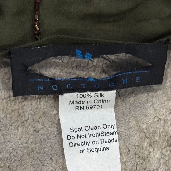 Designer Sue Wong SILK Evening Scarf Shawl Runner Large Olive Green Hand Bead #7 - Picture 5 of 13